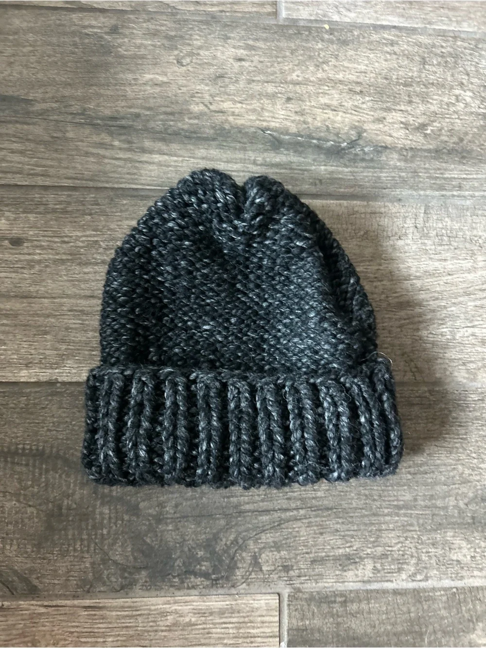 Handmade Unisex Cozy Charcoal Knit Wool Blend Chunky Cuff Beanie 12” NEW